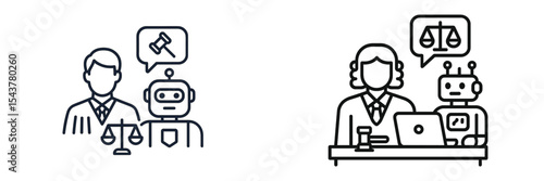 Legal professionals collaborate with robots in a modern law office setting during the day