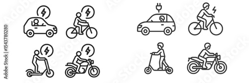 Different modes of electric commuting in an urban setting showcasing various vehicles and their users engaging in eco-friendly transport