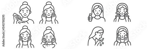 Skin care routine with steps for cleansing, moisturizing, and applying products at home or spa