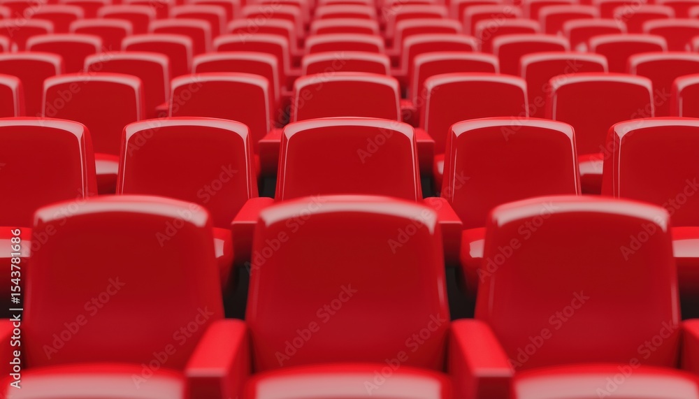 Fototapeta premium Unoccupied Red Seats In A Movie Theater Or Performing Arts Venue, Showcasing The Vibrant Red Color Of The Vacant Seating.