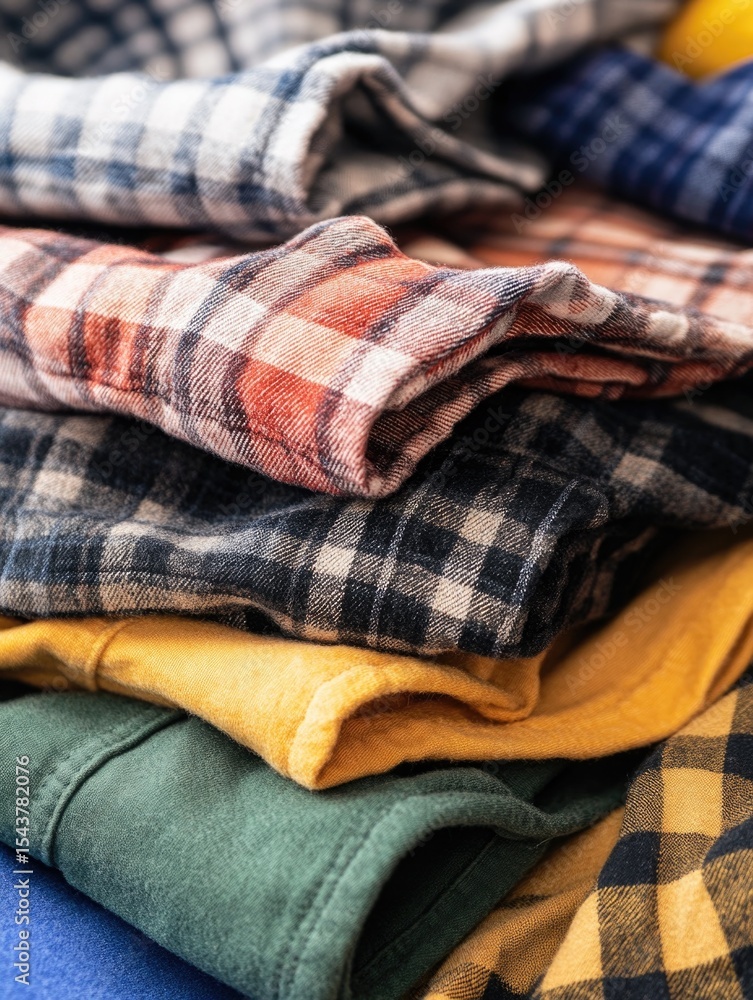 Pile of folded plaid shirts Pile of folded plaid shirts