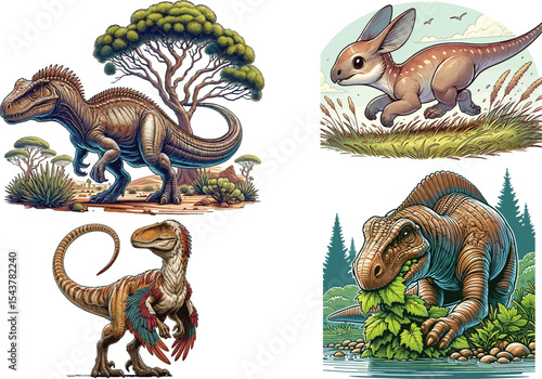 Dinosaurs Vector Collection Set Resizable, Printable, Editable Clipart for Kids & Education