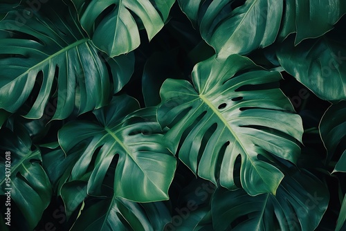 Close-up of a large green leaf texture, a tropical plant background. Green leaves in close-up texture