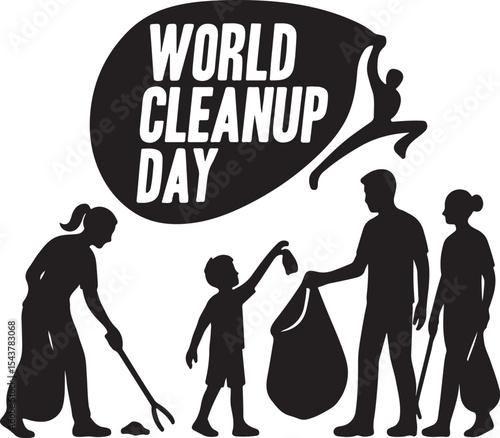 World Cleanup Day Celebration, Silhouettes of Volunteers Cleaning