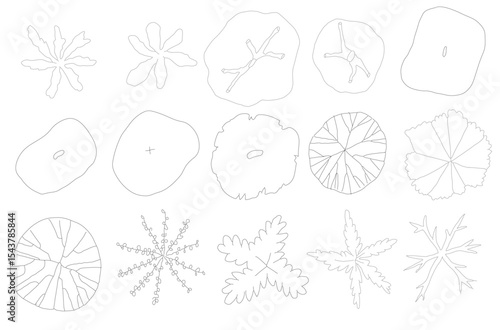 Vector tree top view isolated on white background for landscape plan and architecture layout drawing, elements for environment and garden