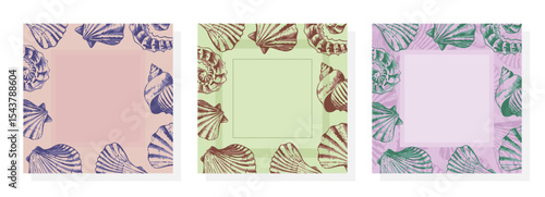 Set of sea shell template. Nautical themed border idea for banner, template, poster, business, invites, home decor.