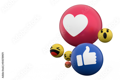 Facbook Social Media Reactions Icons Set png 3d render
