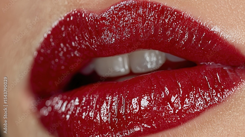 Obraz premium Glossy red lips with perfect texture, radiating elegance and allure