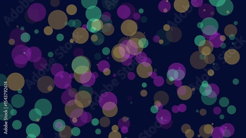 A captivating image featuring a whimsical arrangement of purple and green circles against a dark backdrop, evoking a sense of floating elements with its seemingly random pattern
