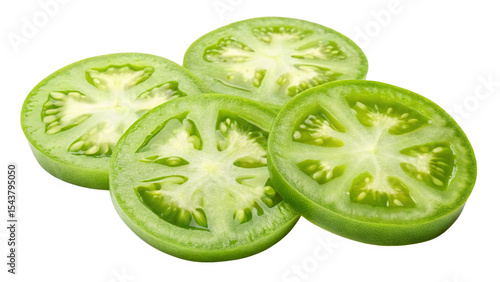  On a white background, there are isolated slices of fresh green tomato.PNG