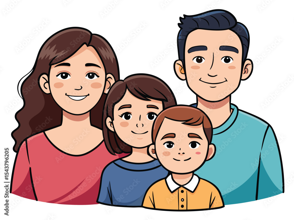 This cheerful illustration portrays a happy family of four. This cheerful illustration portrays a happy family of four.