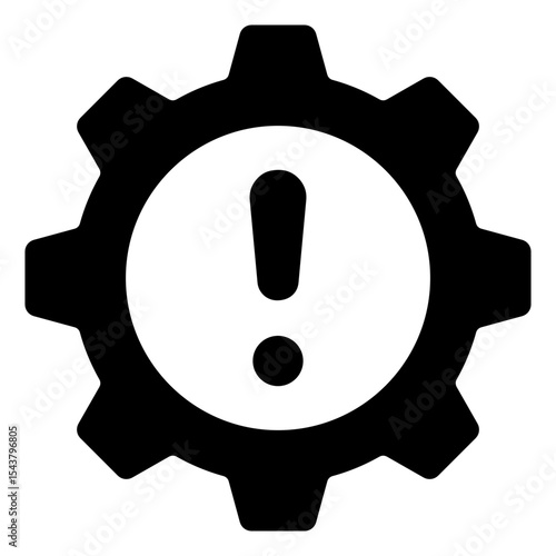 Configuration Alert - Glyph Black Fill Silhouette Icon - Gear with warning mark, highlighting issues in configuration or settings