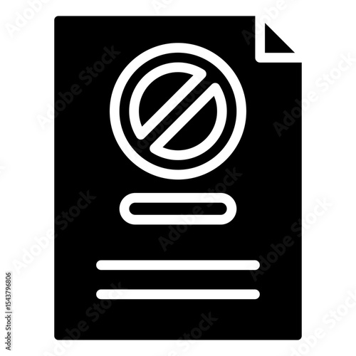 Blocked Document - Glyph Black Fill Silhouette Icon - document with a prohibition symbol, representing denied access or a restricted file