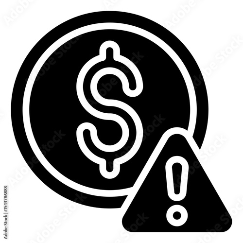Monetary Concern - Glyph Black Fill Silhouette Icon - dollar symbol with a warning sign, representing financial risk and warning