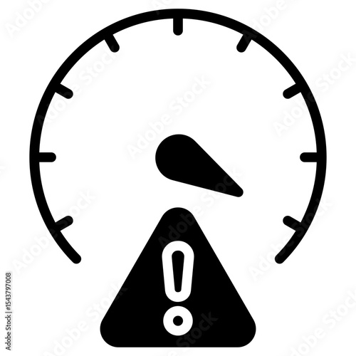 Speed Warning - Glyph Black Fill Silhouette Icon - speedometer with a warning sign, signaling high speed or potential danger