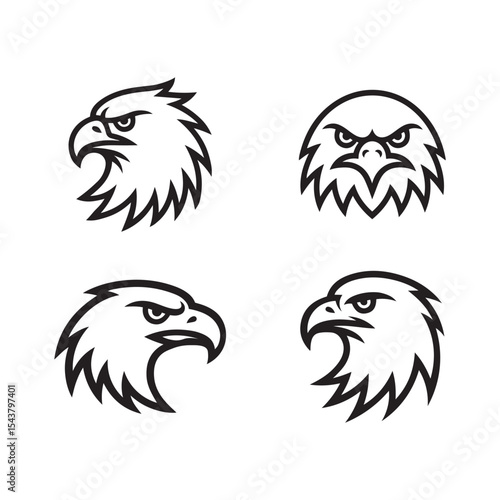  fierce eagle head vector set in black and white style, bold animal logo designs, predator mascot illustrations collection