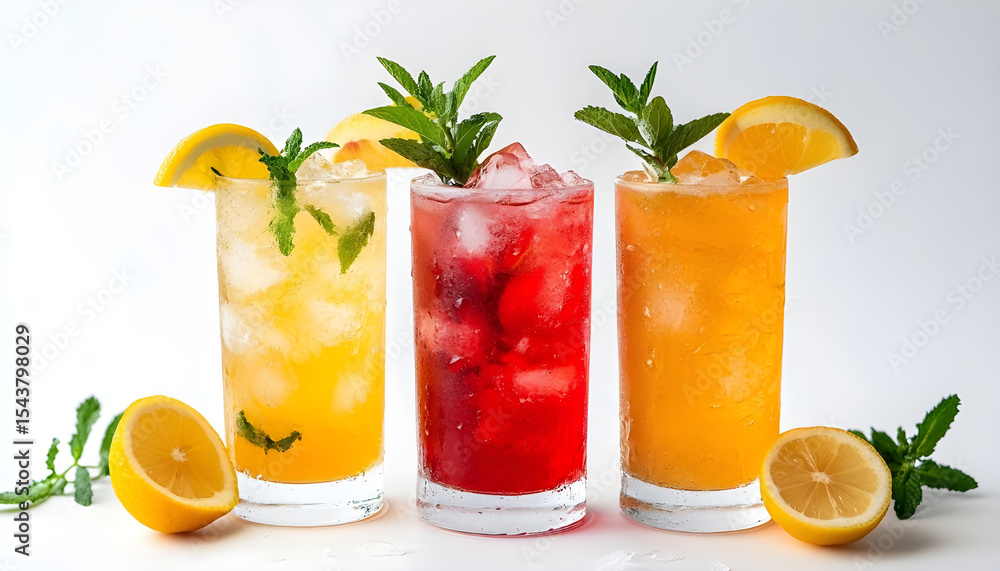 Fototapeta premium Lemonade cocktail, fruit drink. white background