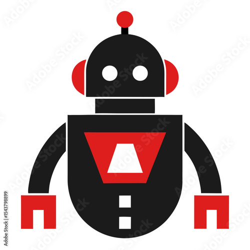 Simple black and red robot cartoon illustration