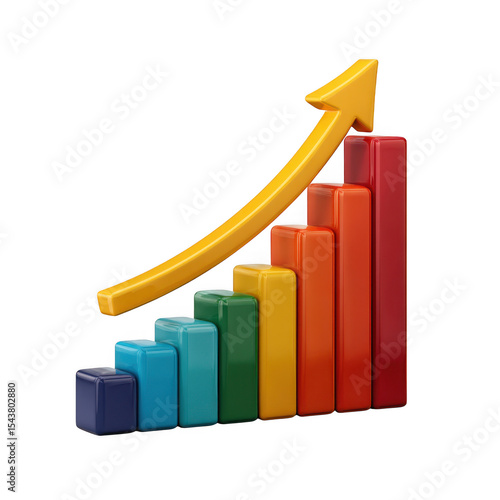 Free Download 3d colorful bar graph with upward arrow isolated on transparent background - GFXLoad