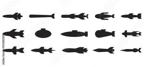 Filled Style Military Missile and Rocket Icon Collection

