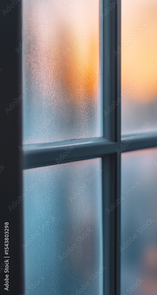 Fototapeta premium Frosted Glass Window with Minimalist Thin Frame on Soft Blue Gradient Background, Modern Interior Design Element