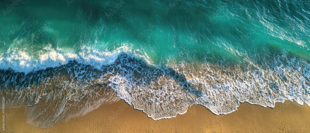 Fototapeta premium Ocean Wave Texture Turquoise Water Meets Sandy Beach