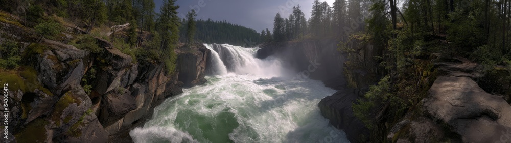 Fototapeta premium Majestic waterfall adventure nature 360 degree hdr panoramic view