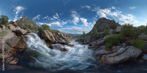 360 degree hdr panoramic view of nature's river landscape in hd