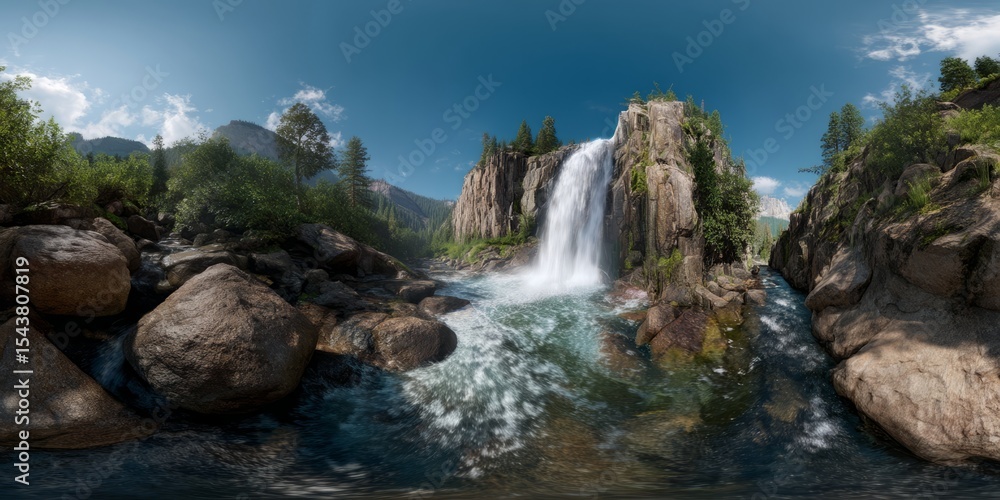 Fototapeta premium 360 degree panoramic waterfall view nature hdr landscape outdoors
