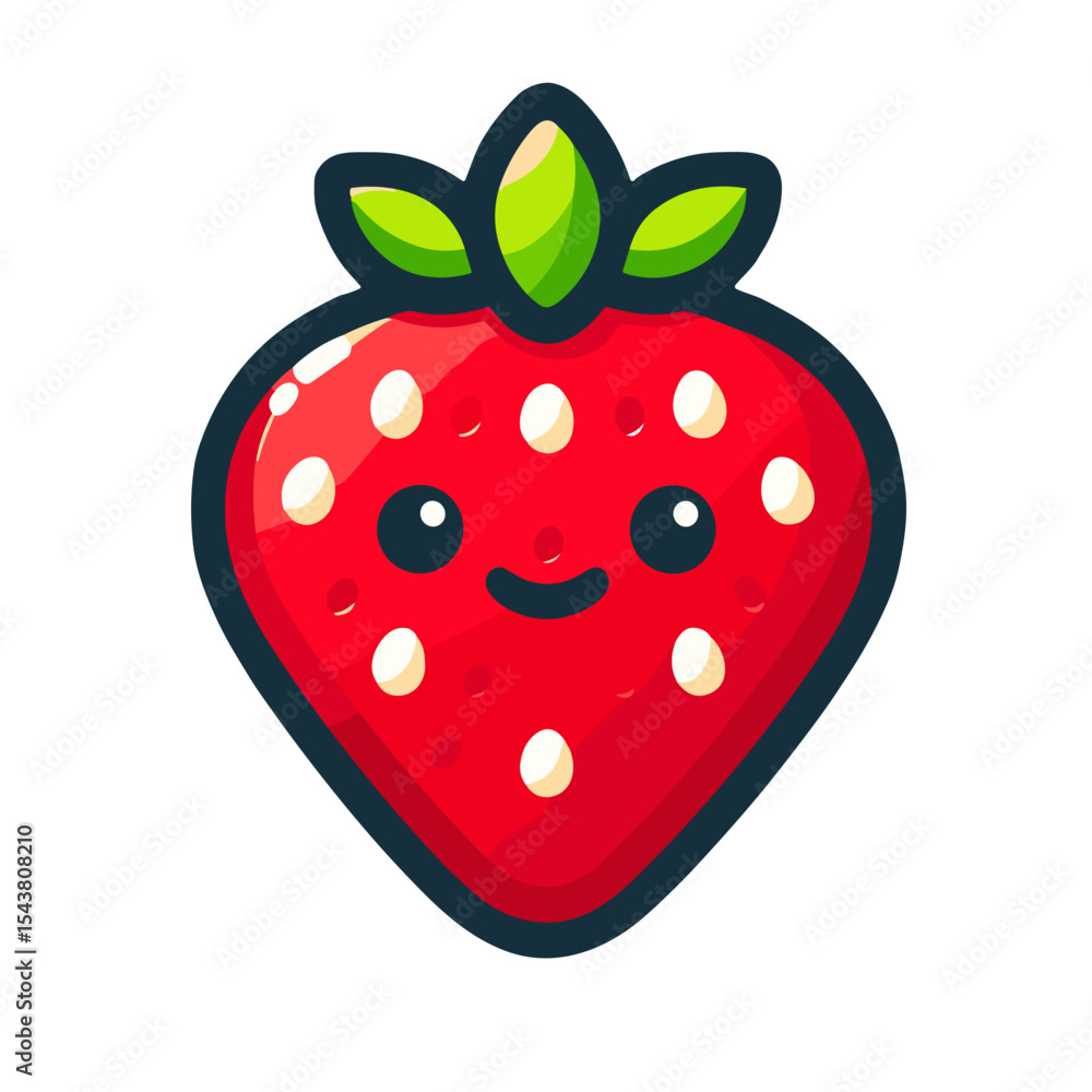 Obraz premium Adorable smiling strawberry cartoon for logo design, packaging, digital stickers, and merchandise on transparent background