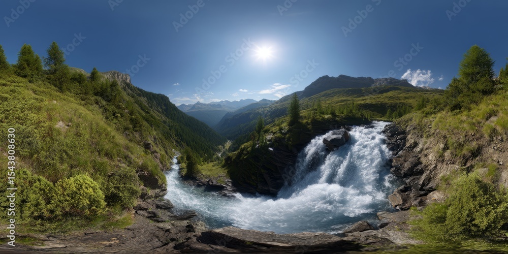 Obraz premium Panoramic view of stunning waterfall mountain landscape hdr 360 degree