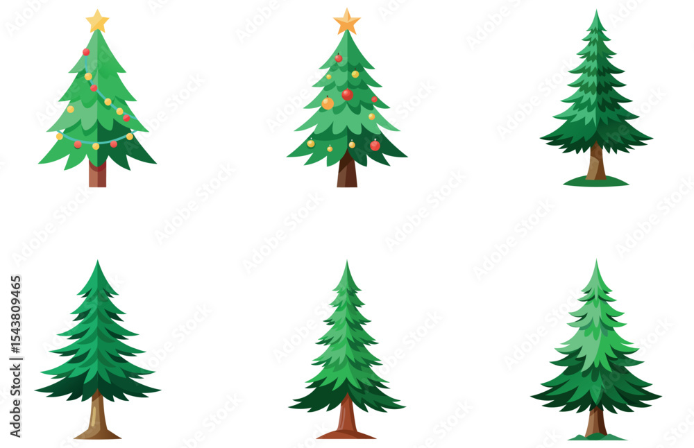 Fototapeta premium Pine Trees Vector Designs Set Clean Minimal Evergreen Forest Illustrations