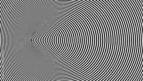 Wormhole Optical Illusion. Geometric abstract hypnotic wormhole tunnel. Optical Illusion background. Black and white pattern, round volume. Vector illustration