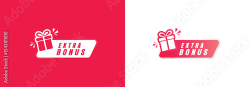  Extra Bonus Gift Icon Label, Hot Pink Reward Tag with Present Box Illustration on White Background.