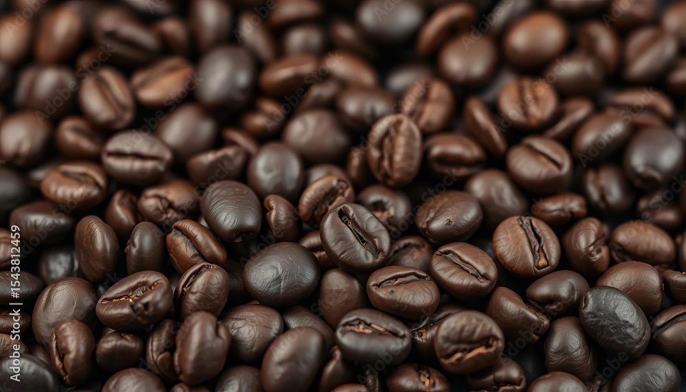 Close-up of dark roasted coffee beans, rich texture and aroma, grain, arabica Close-up of dark roasted coffee beans, rich texture and aroma, grain, arabica