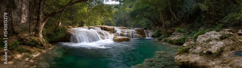 Cascading waterfalls panoramic 360 degree hdr landscape nature serenity