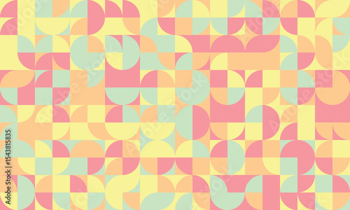 Wallpaper Mural Abstract geometric pastel pattern.  Vibrant, playful design featuring squares and semicircles in soft yellow, pink, and green hues. Ideal for website backgrounds, textiles, or modern branding. Torontodigital.ca
