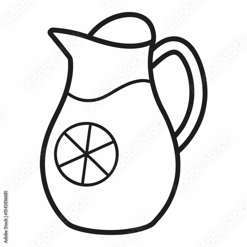 Line art of lemonade jug. A jar of lemon juice. Juice pot.