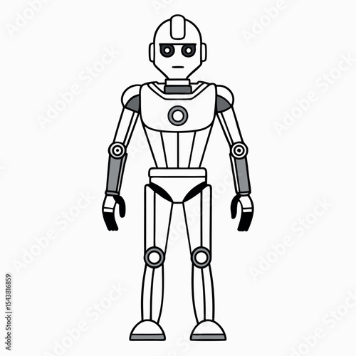 Vector silhouette of a humanoid robot standing in a pose. Ideal for AI, robotics, future tech, automation, sci-fi, android concepts, and futuristic digital design.