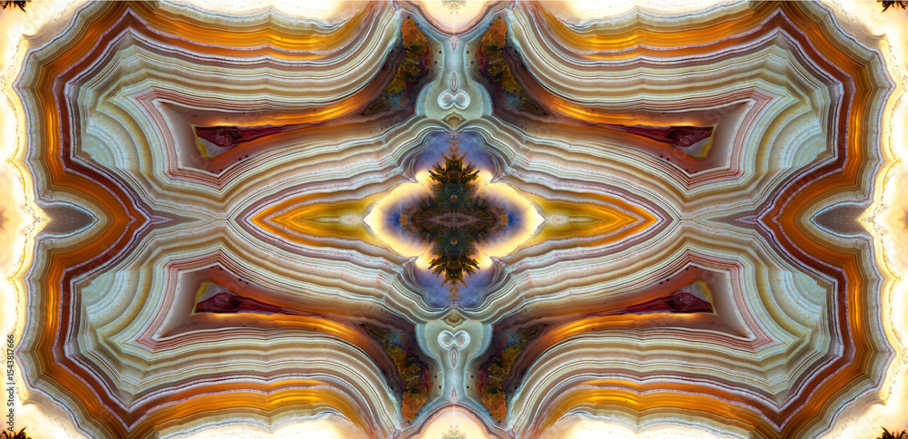 Fototapeta premium Laguna agate kaleidoscope repeating mirror-effect pattern.