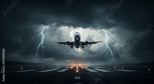 Airplane Taking Off in a Dramatic Thunderstorm
