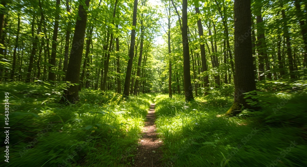 Fototapeta premium Sunlight path in lush green forest