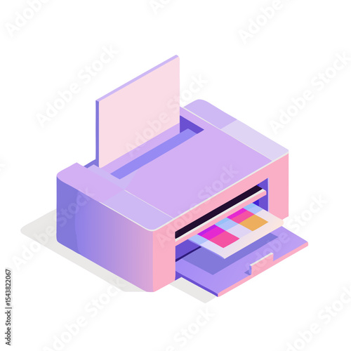 Icon of modern printer with vibrant printout in pastel colors 