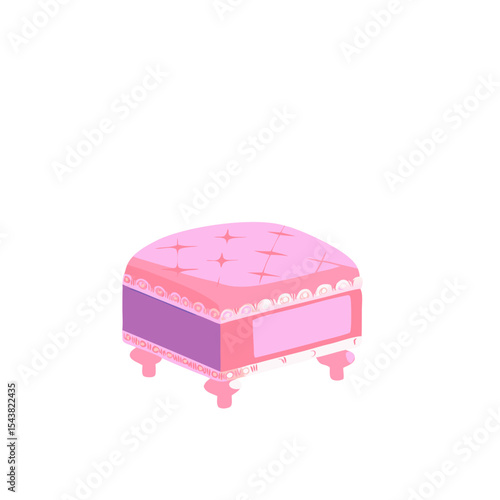 Icon of isometric design of a colorful ottoman with a padded top and decorative details