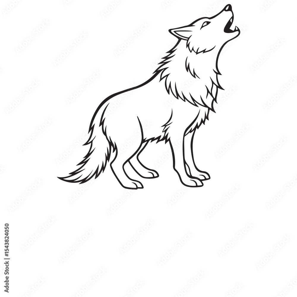 Fototapeta premium Wolf howling line art
