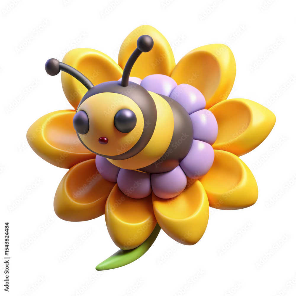 Fototapeta premium 3d cute cartoon bee on flower isolated on transparent background
