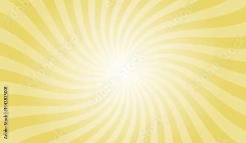 Yellow swirl sunburst background. Arylide yellow radial retro glowing rays banner. Abstract retro whirlwind starburst vector abstract background. Twisted radial illustration.