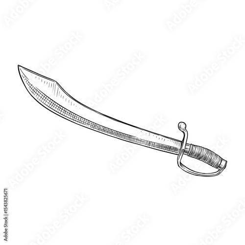 pirate cutlass vector line art hand drawn illustration