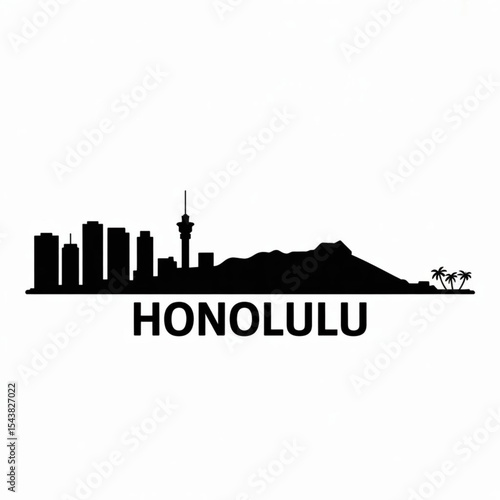 Honolulu Skyline Silhouette — Tropical Island Capital City Vector Illustration