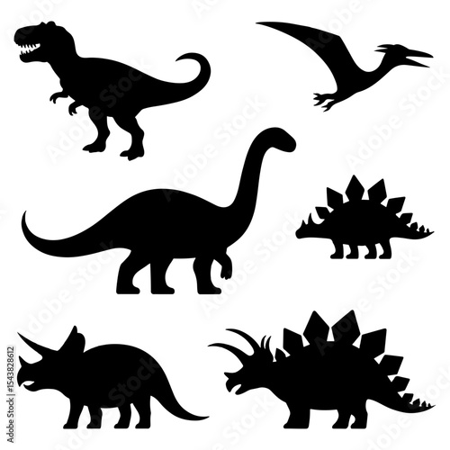 Silhouette illustration of various dinosaur species